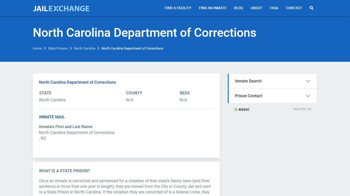 North Carolina Department of Corrections - JAIL EXCHANGE